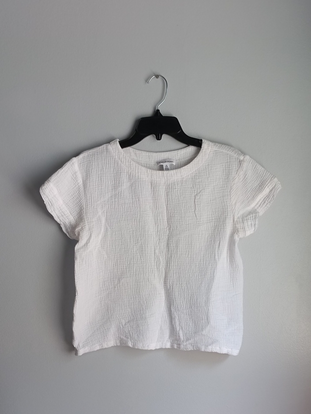Calvin Klein White Crinkle Cotton Tee Shirt